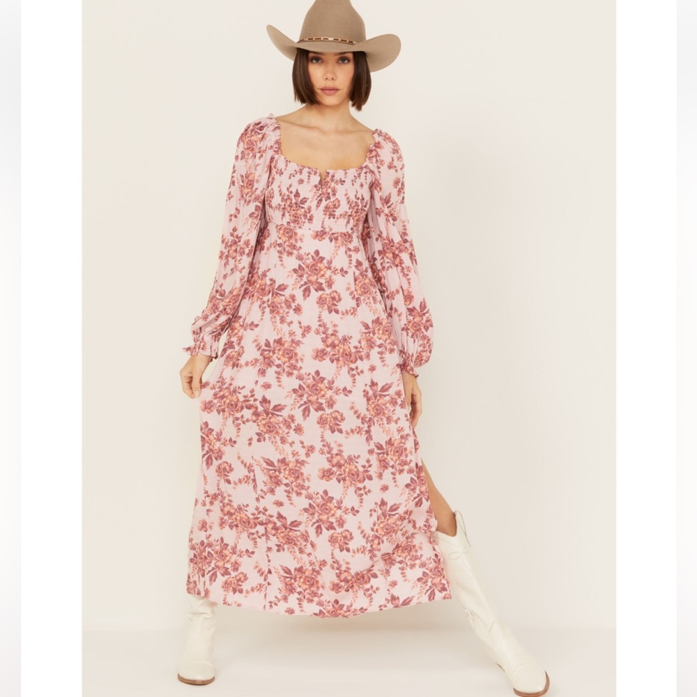 Free People Women's Jaymes Floral Print Midi Long Sleeve Dress, size small